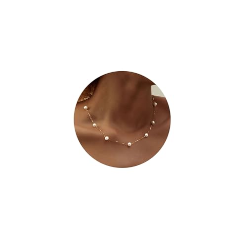 VRIUA Pearl Necklaces for Women 14k Gold Plated Pearl Necklace Dainty Everyday Minimalist Gold Necklace for Women - Image 1