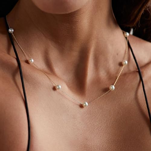 VRIUA Pearl Necklaces for Women 14k Gold Plated Pearl Necklace Dainty Everyday Minimalist Gold Necklace for Women - Image 3
