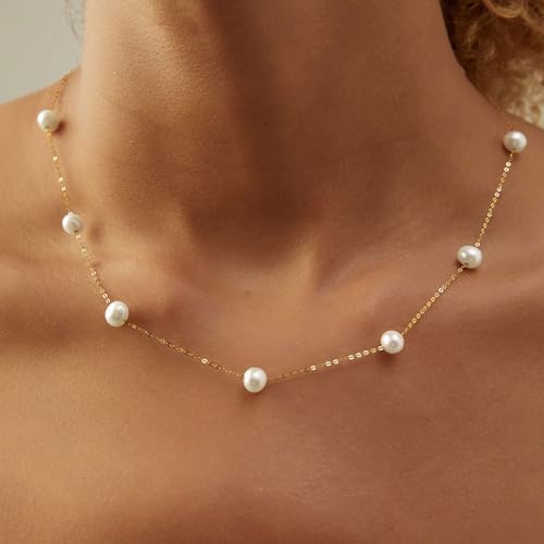 VRIUA Pearl Necklaces for Women 14k Gold Plated Pearl Necklace Dainty Everyday Minimalist Gold Necklace for Women - Image 5