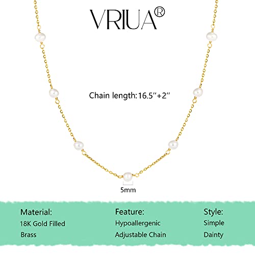 VRIUA Pearl Necklaces for Women 14k Gold Plated Pearl Necklace Dainty Everyday Minimalist Gold Necklace for Women - Image 4