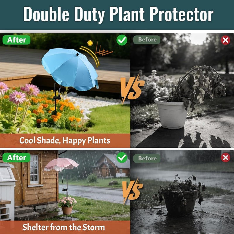 UIABOPZ 3 Pack Plant Umbrellas for Outdoor Plants, 24" Larger Flower Umbrella with Continuously Adjustable Height & Angle, Shade for Plants, 54" Higher Plant Umbrella for Potted Plants, Flowers, Garden Beds - Image 3