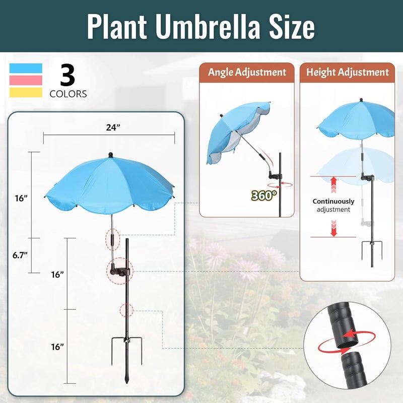 UIABOPZ 3 Pack Plant Umbrellas for Outdoor Plants, 24" Larger Flower Umbrella with Continuously Adjustable Height & Angle, Shade for Plants, 54" Higher Plant Umbrella for Potted Plants, Flowers, Garden Beds - Image 2