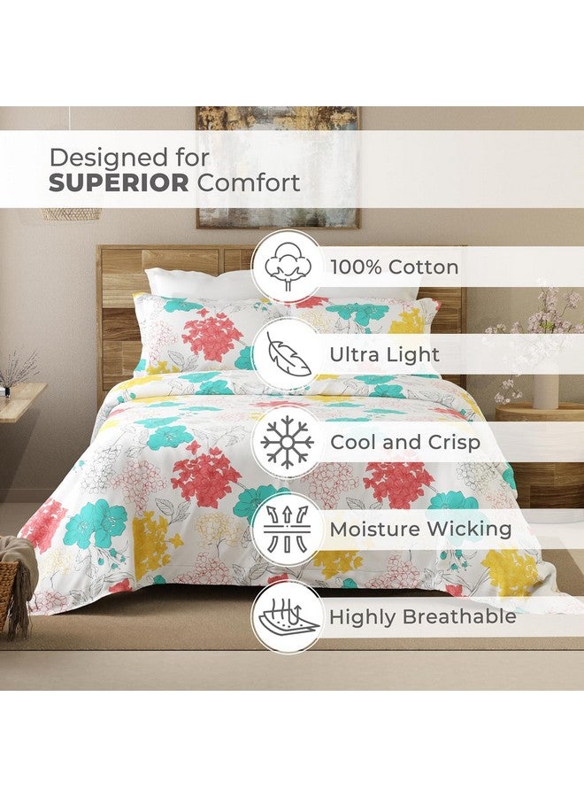 Layers Emaline 100% Cotton Double Bedsheet Set (Oeko Tex Certified) | 1 Double Cotton Bedsheet & 2 Pillow Covers | Breathable & Anti-Wrinkle | 144 TC | (Floral Print, Multicolour) - Image 3
