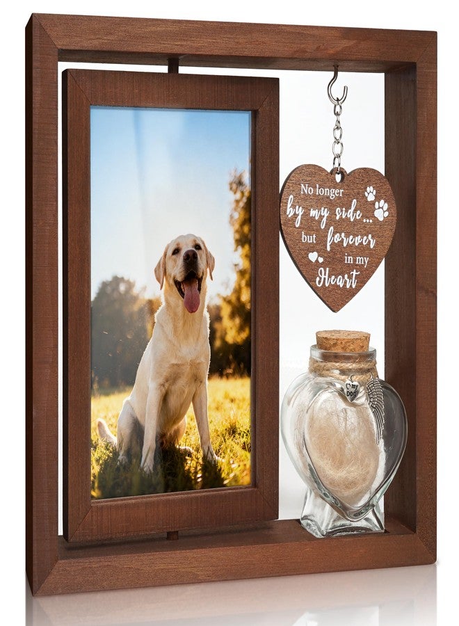 HAMUIERS Dog Memorial Gifts for Loss of Pet - Rotating Wooden Frame for 4x6 Photo & Fur Hair Jar - Sympathy Gift for Pet Bereavement, Remembrance Keepsake - Rainbow Bridge Gift for Dog Lovers & Cat Lovers - Image 1