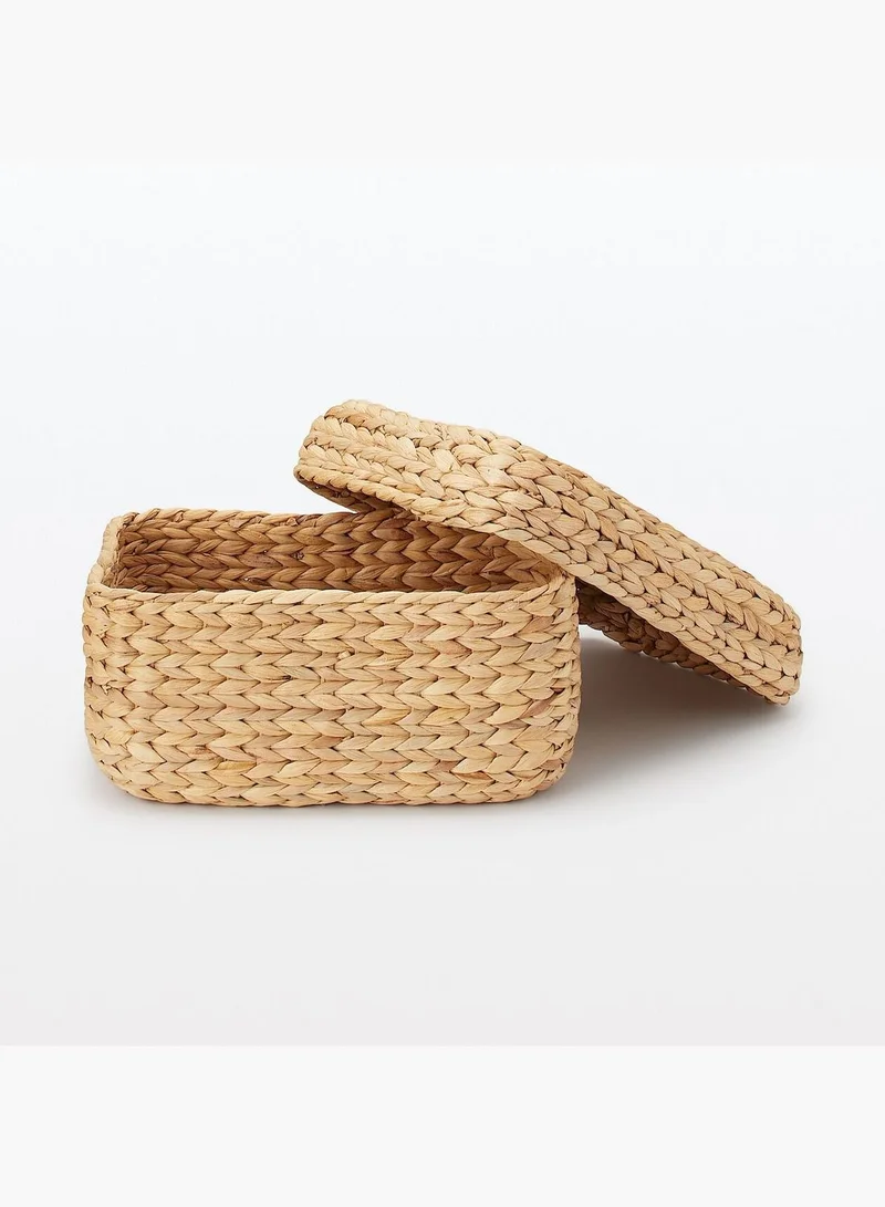 MUJI Water Hyacinth Rectangle Basket With Lid MeduimW 37 x D 26 x H 17 cm
