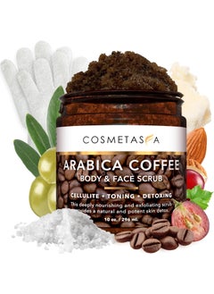 Cosmetasa Organic Arabica Coffee Scrub Bundle  2 in 1 Face  Body Scrub for Women  Men  Natural Cellulite Exfoliator with Exfoliating Gloves