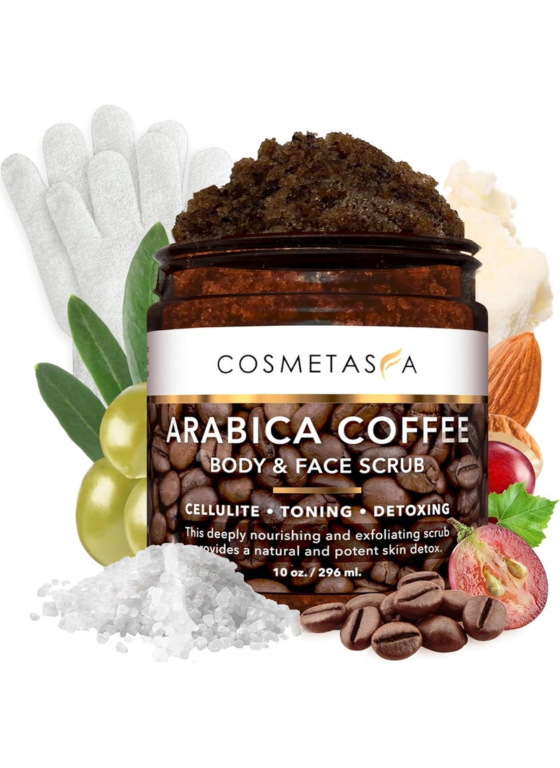Cosmetasa - Cosmetasa Organic Arabica Coffee Scrub Bundle  2 in 1 Face  Body Scrub for Women  Men  Natural Cellulite Exfoliator with Exfoliating Gloves - Image 1