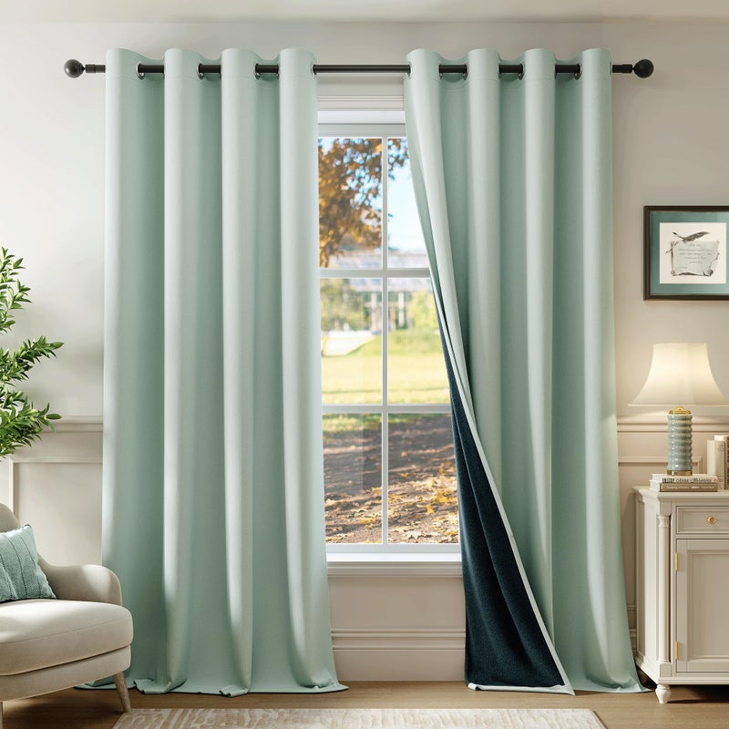 Beauoop 100% Blackout Curtains 63 Inch Long 2 Panels for Bedroom Living Room Seafoam Green Solid Room Darkening Thermal Insulated Soundproof Energy Saving Grommet Top Window Treatment Drapes,52x63 - Image 1