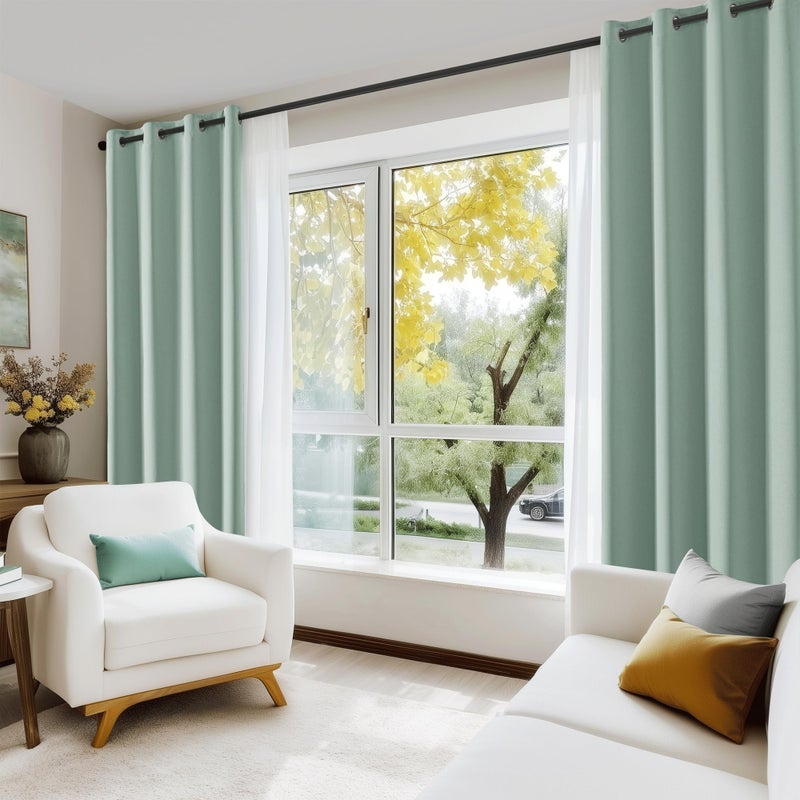 Beauoop 100% Blackout Curtains 63 Inch Long 2 Panels for Bedroom Living Room Seafoam Green Solid Room Darkening Thermal Insulated Soundproof Energy Saving Grommet Top Window Treatment Drapes,52x63 - Image 5