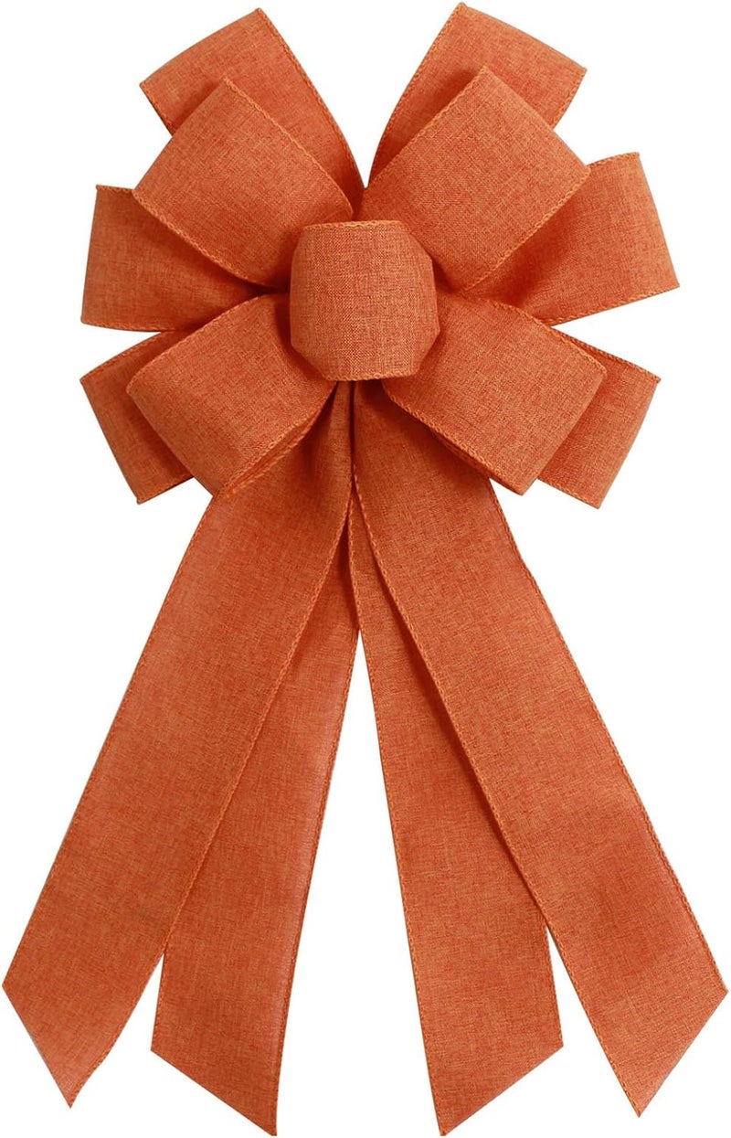 chmacura Orange Red Burlap Wreath Bow 20 x 11 Inches Easter Bows Baby Shower Farmhouse Ribbon Bow Tree Ornament for Home Front Door Decorations - Image 1