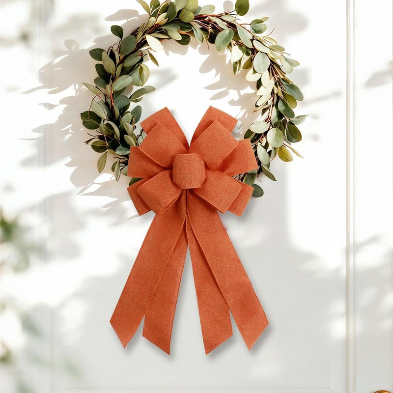 chmacura Orange Red Burlap Wreath Bow 20 x 11 Inches Easter Bows Baby Shower Farmhouse Ribbon Bow Tree Ornament for Home Front Door Decorations - Image 3