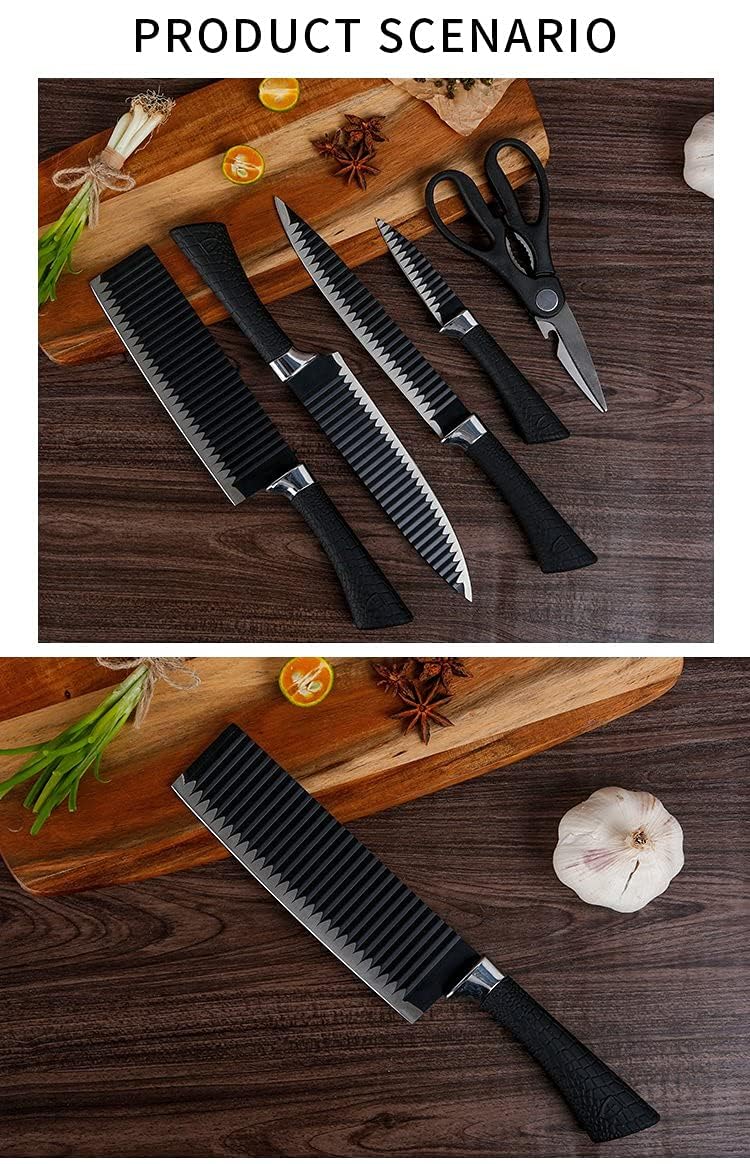 ZUMIE ZUMIE 6 Pieces Professional Kitchen Knife Set Meat Knife Stainless Steel Black Color Coated Chef Knife Kitchen Accessories Slice Knife Fine Slicer Paring Knife Vegetable Peeler Scissors  - Image 3