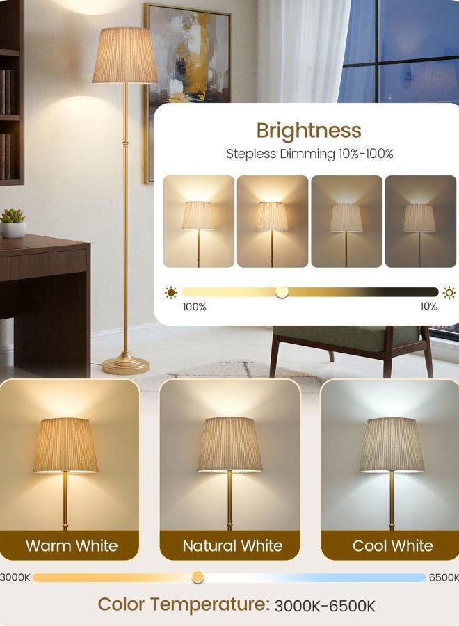 GOEBLESON Dimmable Floor Lamp for Living Room, 68" Tall Standing Lamp, Reading Light with Remote & Foot Pedal, 10W LED Bulb (3000K-6500K) Included, FCC Listed, Reinforced Base, Gold and Beige DE12LD05 - Image 2