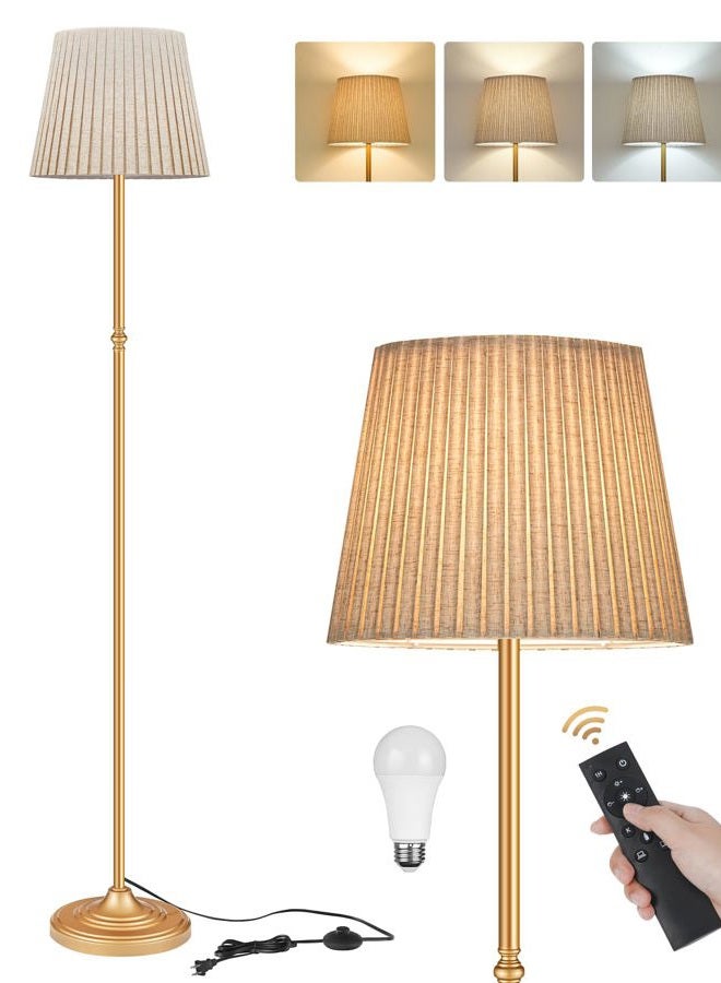 GOEBLESON Dimmable Floor Lamp for Living Room, 68" Tall Standing Lamp, Reading Light with Remote & Foot Pedal, 10W LED Bulb (3000K-6500K) Included, FCC Listed, Reinforced Base, Gold and Beige DE12LD05 - Image 1