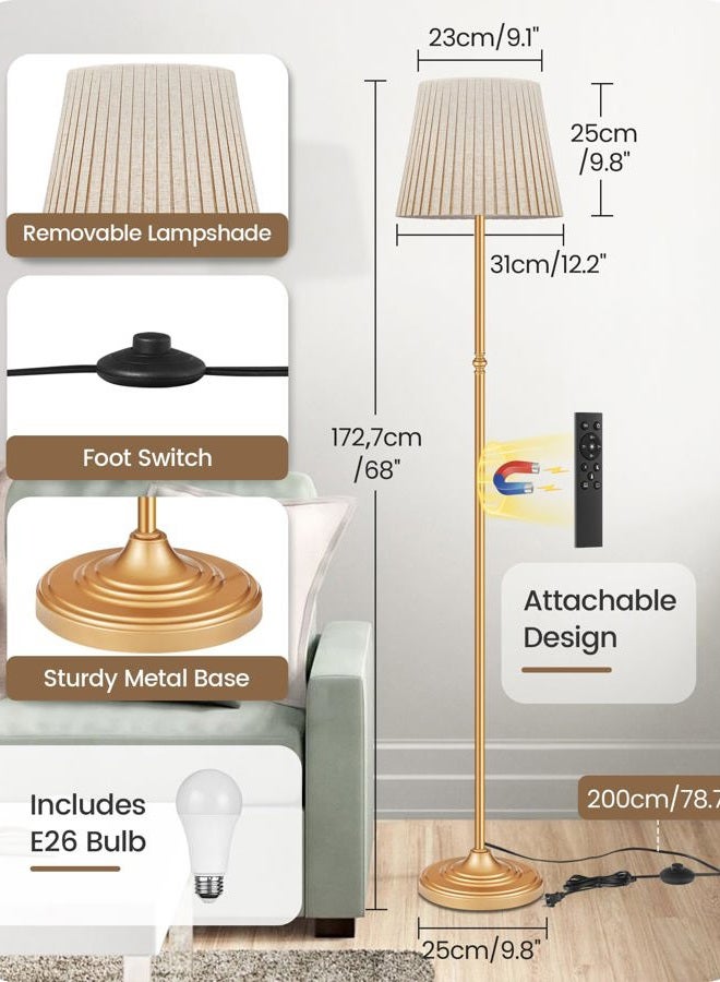 GOEBLESON Dimmable Floor Lamp for Living Room, 68" Tall Standing Lamp, Reading Light with Remote & Foot Pedal, 10W LED Bulb (3000K-6500K) Included, FCC Listed, Reinforced Base, Gold and Beige DE12LD05 - Image 3