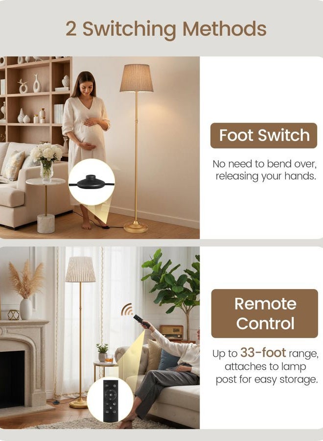 GOEBLESON Dimmable Floor Lamp for Living Room, 68" Tall Standing Lamp, Reading Light with Remote & Foot Pedal, 10W LED Bulb (3000K-6500K) Included, FCC Listed, Reinforced Base, Gold and Beige DE12LD05 - Image 5