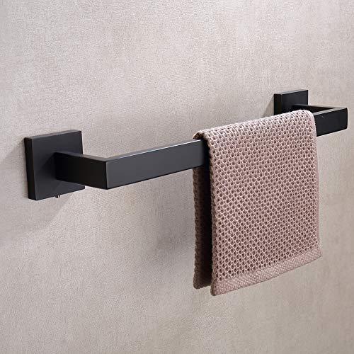 TASTOS 16 Inch Black Single Towel Bar Rack, SUS 304 Stainless Steel Bathroom Towel Bar Heavy Duty Towel Holder Kitchen Towel Rod, Wall Mount with Screws Towel Bar Rod Matte Black Finish - Image 2