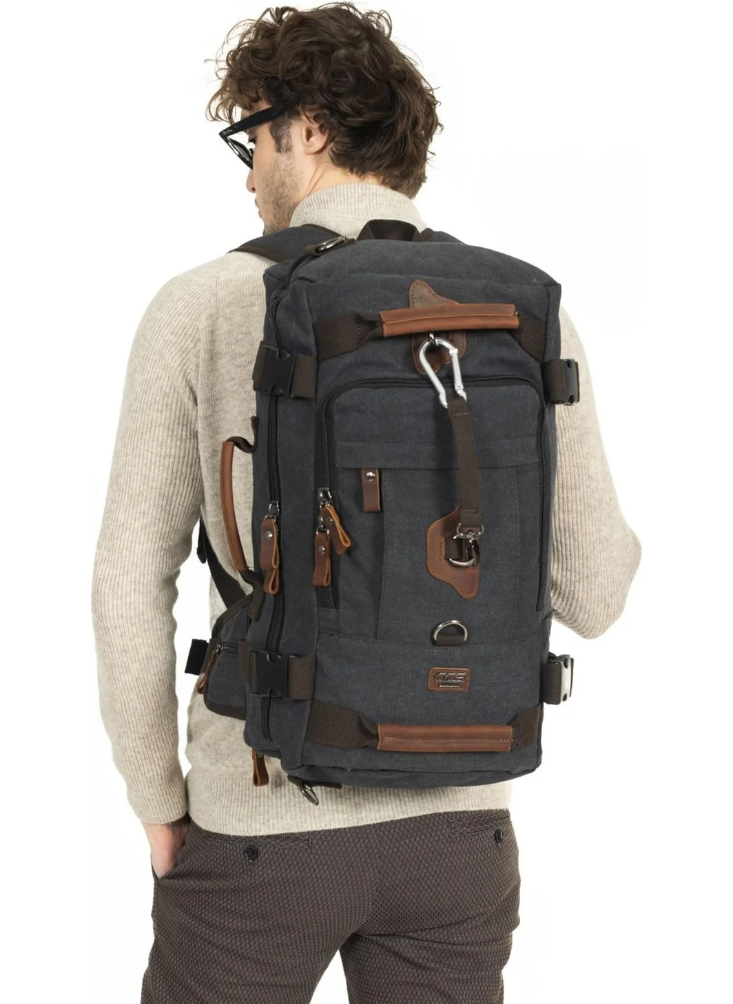 Necati Çanta Necati Bag 15.6 Laptop Compartment Canvas Fabric Mountaineer & Travel & Daily Multi Compartment Back and Shoulder & Handbag Black