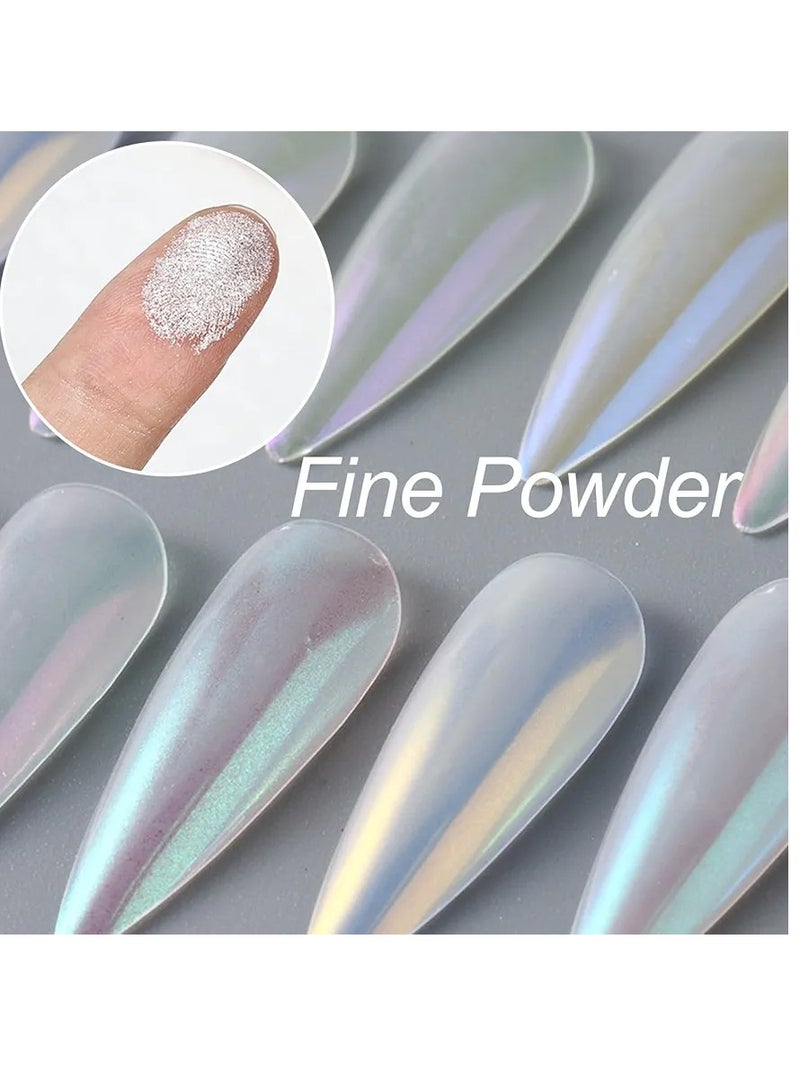 مسحوق اظافر كروم لؤلؤي ابيض بتاثير عاكس اورورا ماجيك ميتاليك بيرليسينت ثلاثي الابعاد لتزيين الاظافر بنفسك من 12 لون - Image 3