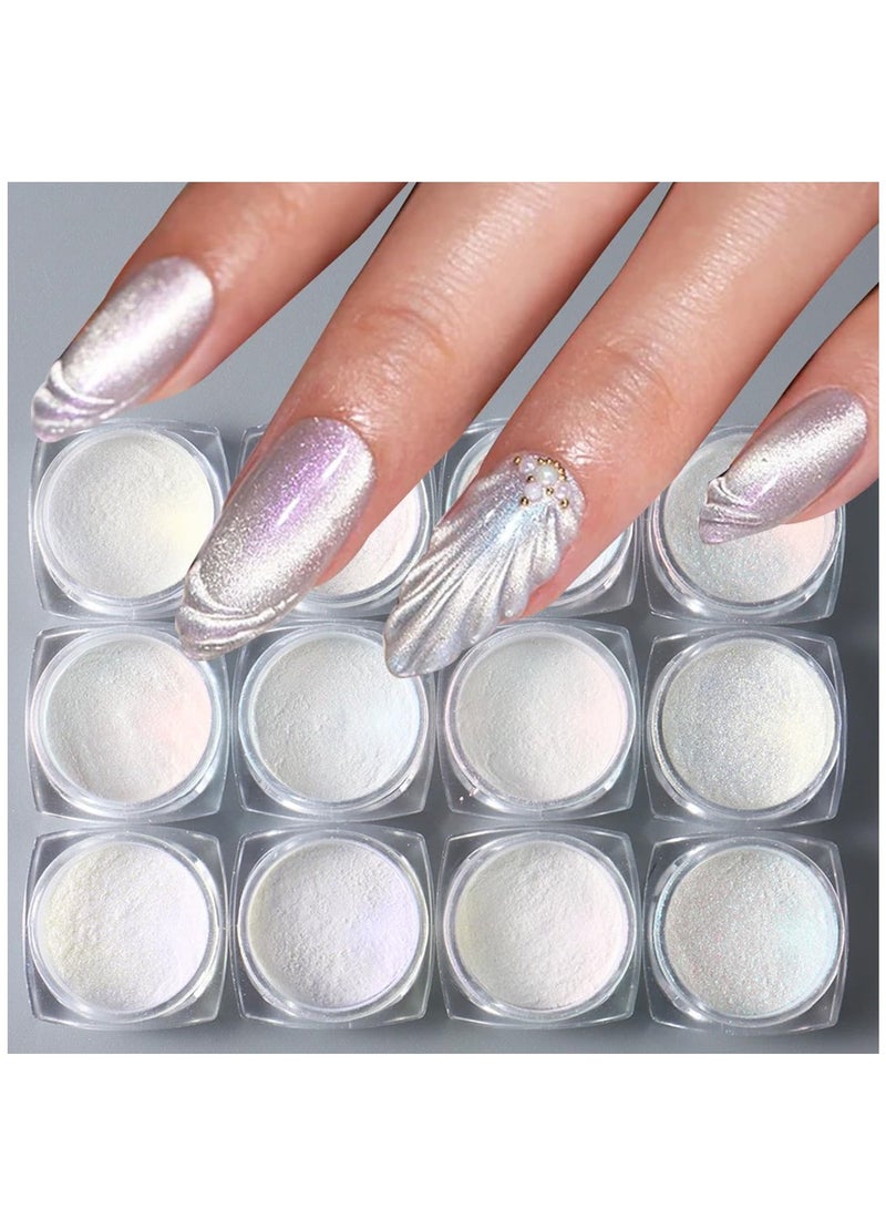 مسحوق اظافر كروم لؤلؤي ابيض بتاثير عاكس اورورا ماجيك ميتاليك بيرليسينت ثلاثي الابعاد لتزيين الاظافر بنفسك من 12 لون - Image 5