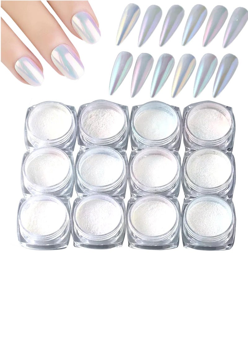 مسحوق اظافر كروم لؤلؤي ابيض بتاثير عاكس اورورا ماجيك ميتاليك بيرليسينت ثلاثي الابعاد لتزيين الاظافر بنفسك من 12 لون - Image 1