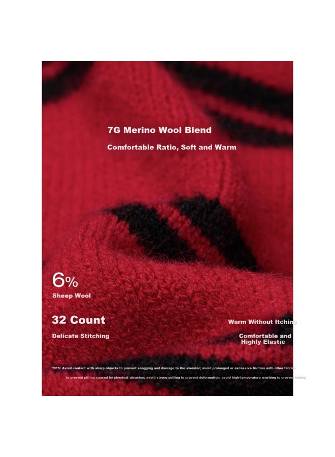 Inman Red New Year Striped Knit Cardigan 26 Spring Women's New Red Sweater With Black Stripes S - Image 2