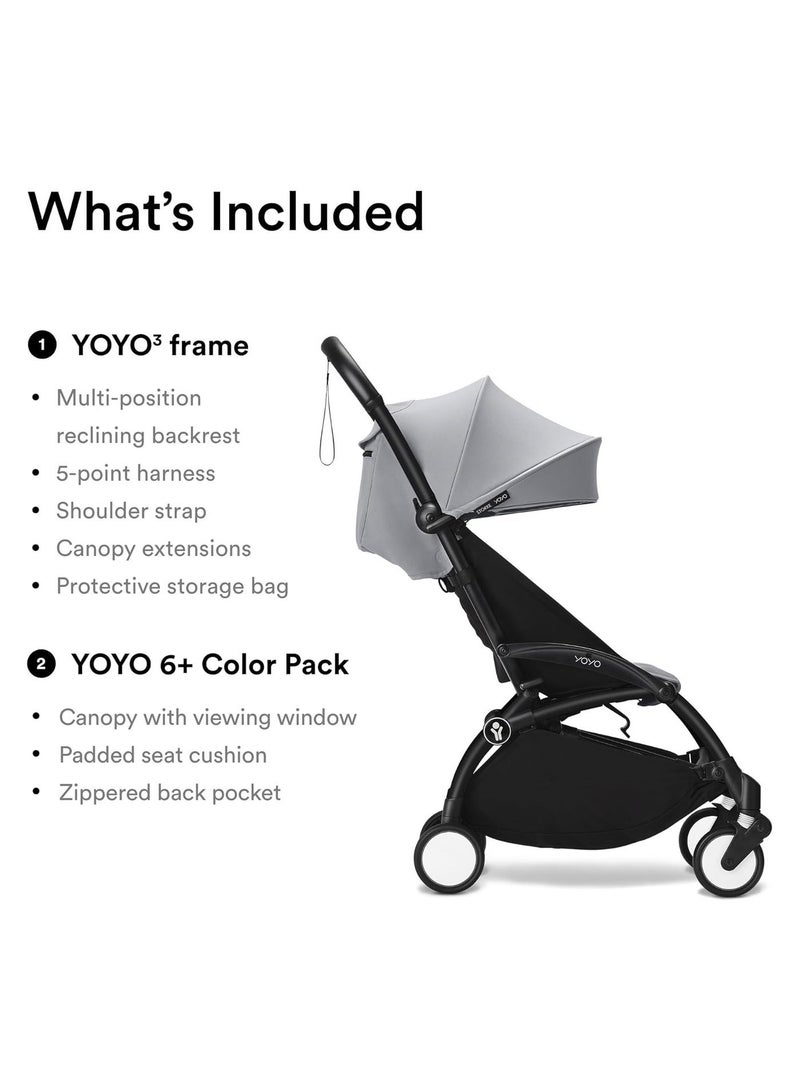 YOYO3 Complete Stroller Set - Black Frame With Colour Pack, 6+ Months - Stone - Image 2