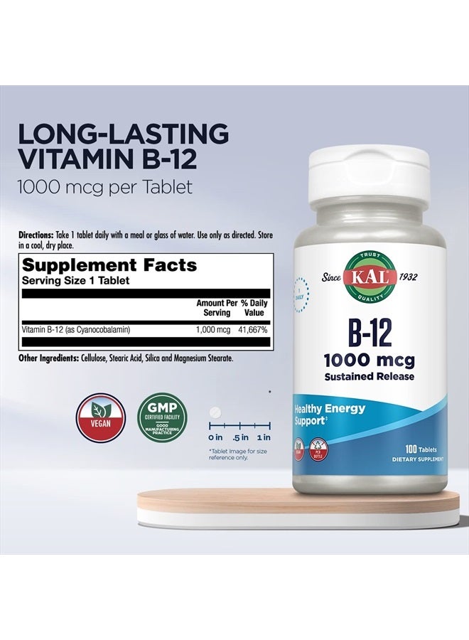 KAL Vitamin B12 1000mcg, Sustained Release Supplement for Healthy Energy, Metabolism, Heart Health, Nerve and Red Blood Cell Support, Long-Lasting Formula, Vegan, 100 Servings, 100 Tablets - Image 2