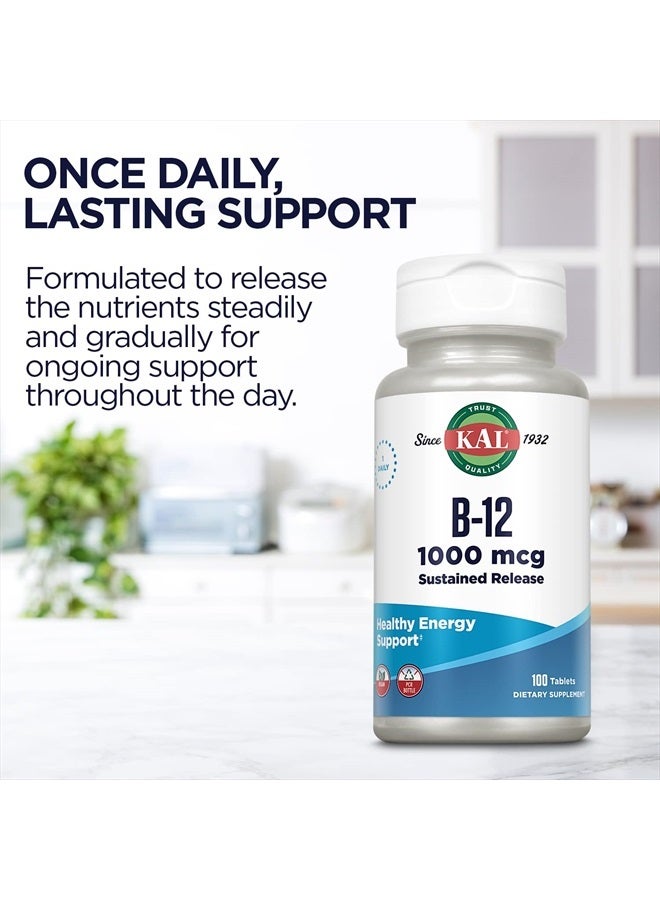 KAL Vitamin B12 1000mcg, Sustained Release Supplement for Healthy Energy, Metabolism, Heart Health, Nerve and Red Blood Cell Support, Long-Lasting Formula, Vegan, 100 Servings, 100 Tablets - Image 5