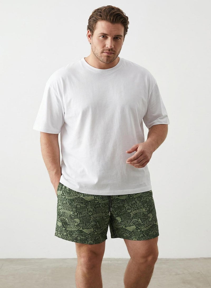 trendyol Khaki Plus Size Patterned Swim Shorts Tmnss25Kd00002 - Image 1