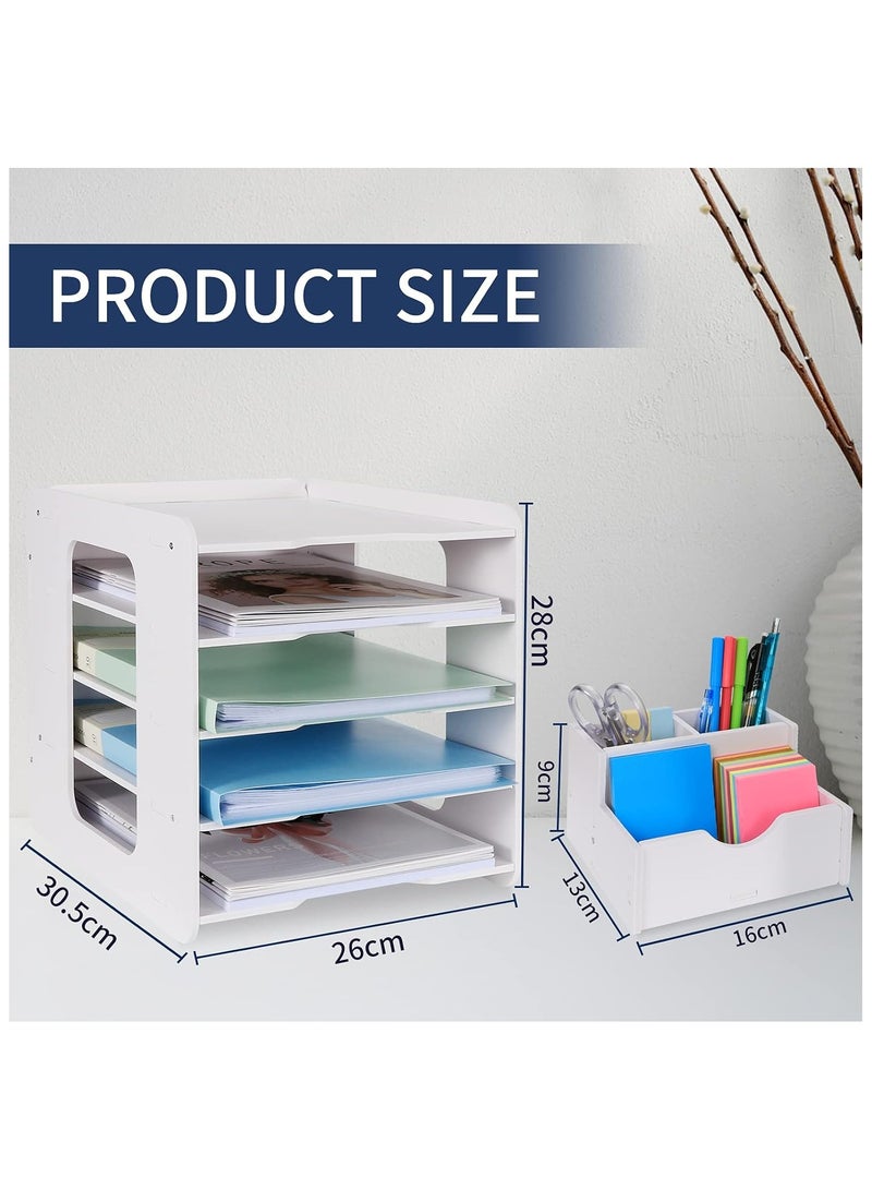 TPGP Desk Organizer with Pen Holder - DIY White Office Stationery Desktop Storage Holder Sorter with Drawer for Home, Office, and School  - Image 5