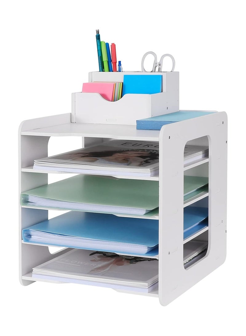 TPGP Desk Organizer with Pen Holder - DIY White Office Stationery Desktop Storage Holder Sorter with Drawer for Home, Office, and School  - Image 1