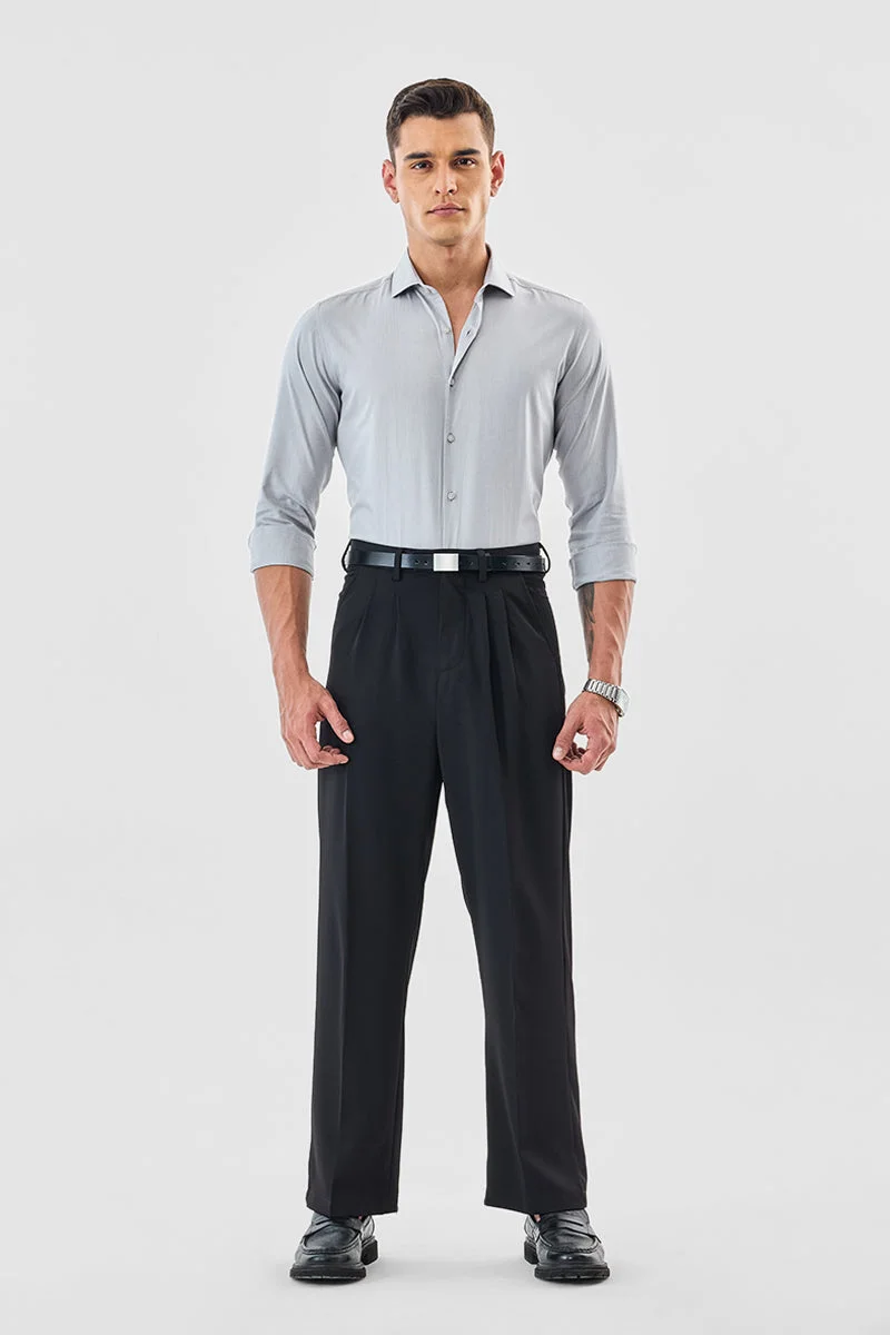 SNITCH Grey Textured Long Sleeve Slim Fit Formal Luxe Shirt