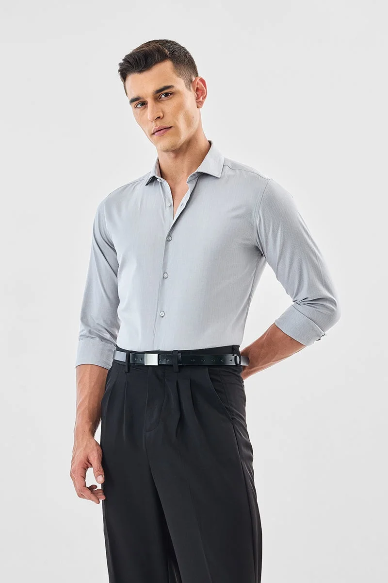 SNITCH Grey Textured Long Sleeve Slim Fit Formal Luxe Shirt