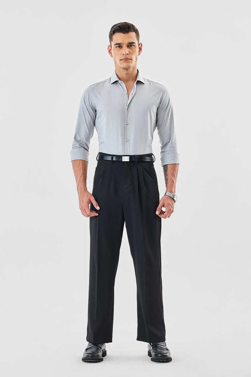 SNITCH Grey Textured Long Sleeve Slim Fit Formal Luxe Shirt