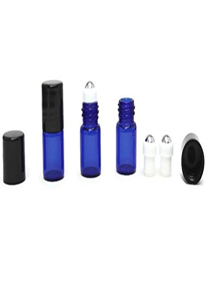HS HEALTHY SOLUTIONS GLASSWARE 2ml COBALT BLUE Glass Vial/Bottle Micro Roller (144) w/Stainless Steel Roller Inserts and Flat Black Screw Caps - Pack of 144 each - Image 5