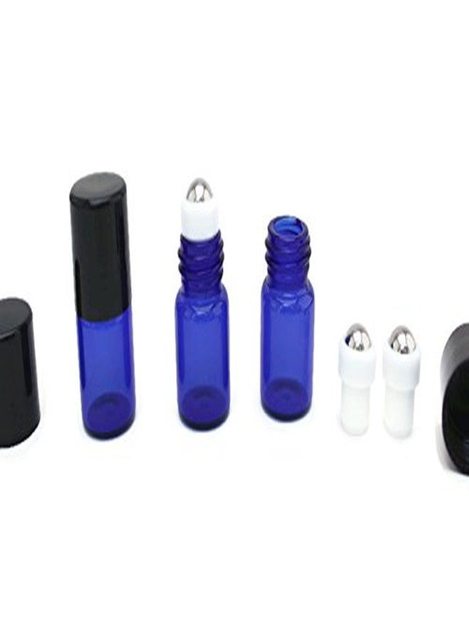 HS HEALTHY SOLUTIONS GLASSWARE 2ml COBALT BLUE Glass Vial/Bottle Micro Roller (144) w/Stainless Steel Roller Inserts and Flat Black Screw Caps - Pack of 144 each - Image 2