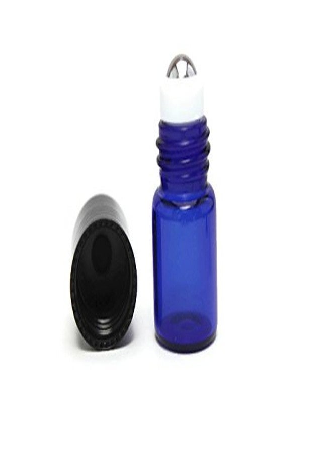 HS HEALTHY SOLUTIONS GLASSWARE 2ml COBALT BLUE Glass Vial/Bottle Micro Roller (144) w/Stainless Steel Roller Inserts and Flat Black Screw Caps - Pack of 144 each - Image 1