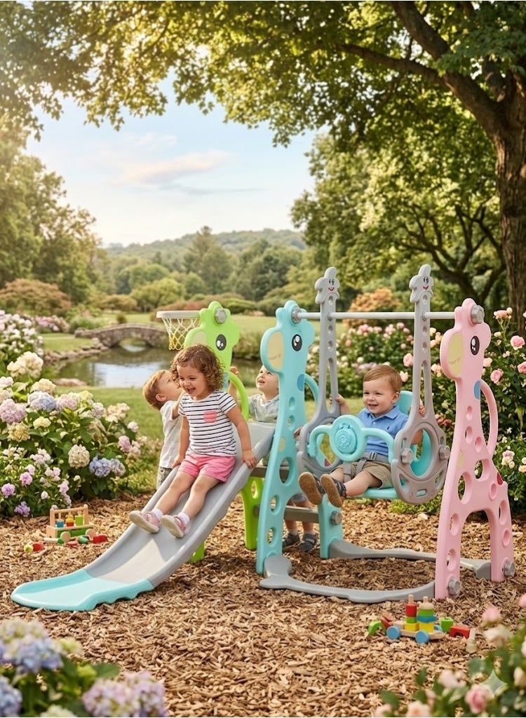 FULL JOY 3-in-1 Kids Slide and Swing Set with Basketball Hoop, Indoor and Outdoor Playset for Toddlers, Kids Climbing Playset - Image 1