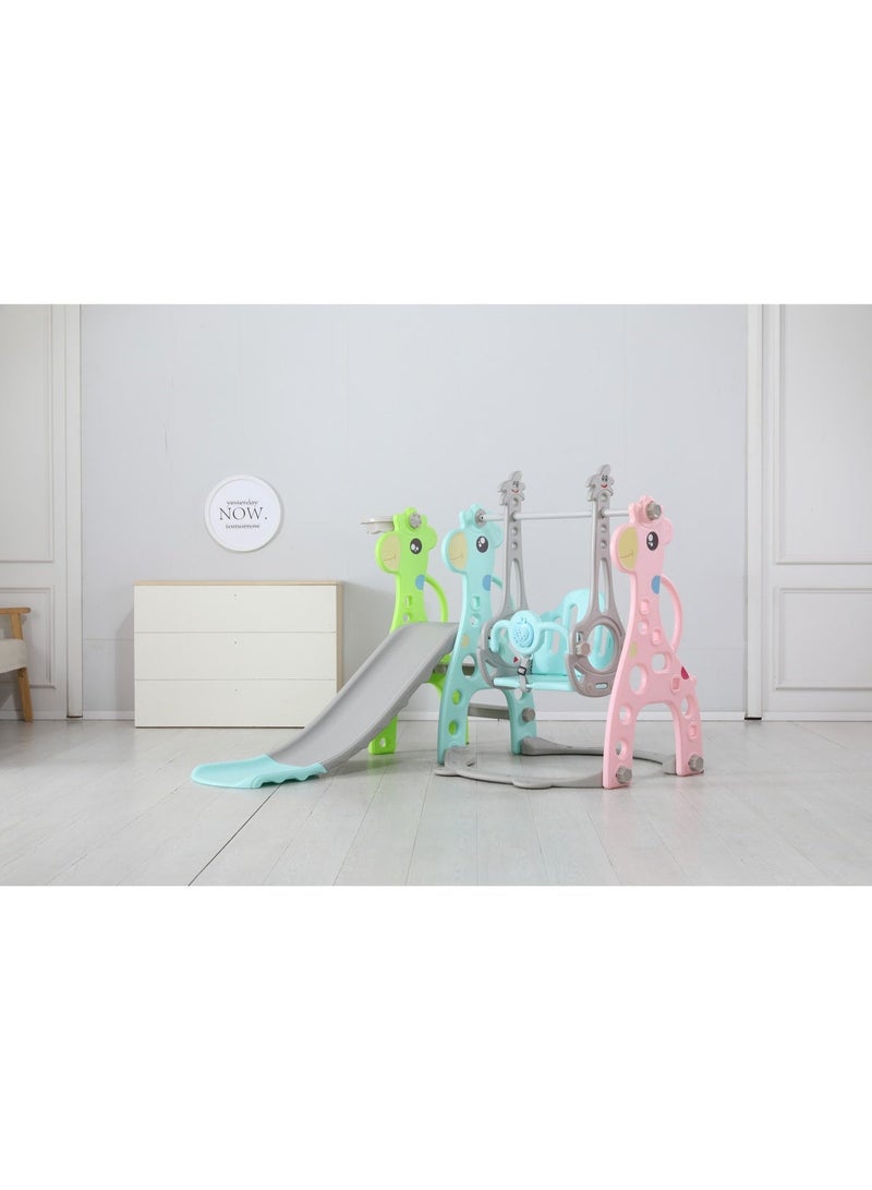FULL JOY 3-in-1 Kids Slide and Swing Set with Basketball Hoop, Indoor and Outdoor Playset for Toddlers, Kids Climbing Playset - Image 2