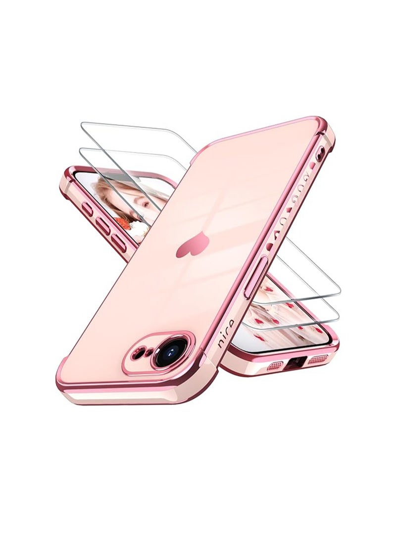 WRISTWISE iPhone 16e Case Cover with 2 Screen Protector, Girl Women Cute Girly Love-Heart Luxury Gold Soft Cover Camera Protection Bumper Silicone Shockproof Phone Case - Image 1