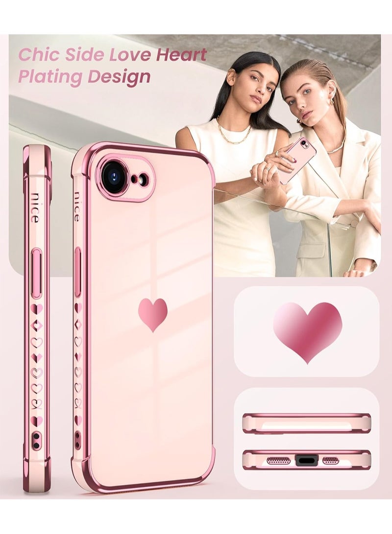 WRISTWISE iPhone 16e Case Cover with 2 Screen Protector, Girl Women Cute Girly Love-Heart Luxury Gold Soft Cover Camera Protection Bumper Silicone Shockproof Phone Case - Image 3