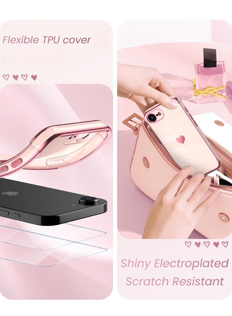 WRISTWISE iPhone 16e Case Cover with 2 Screen Protector, Girl Women Cute Girly Love-Heart Luxury Gold Soft Cover Camera Protection Bumper Silicone Shockproof Phone Case - Image 4