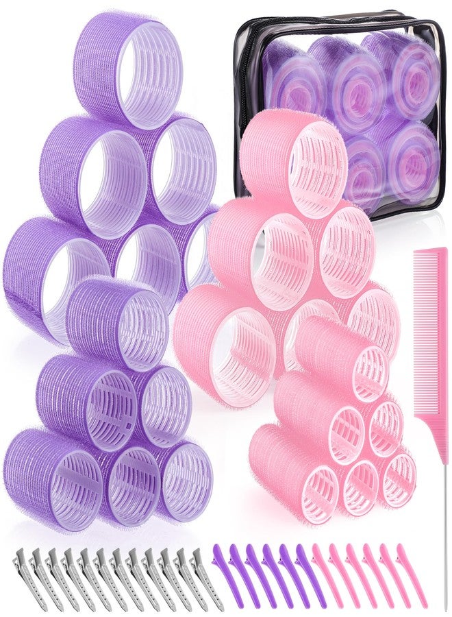 Obeoby 4 Sizes Hair Rollers for Women, 50 Pcs Set Hair Curlers with Clips Comb Curlers for Long Short Curly Hair and Bangs (25, 36, 48, 60mm), Pink Purple - Image 1