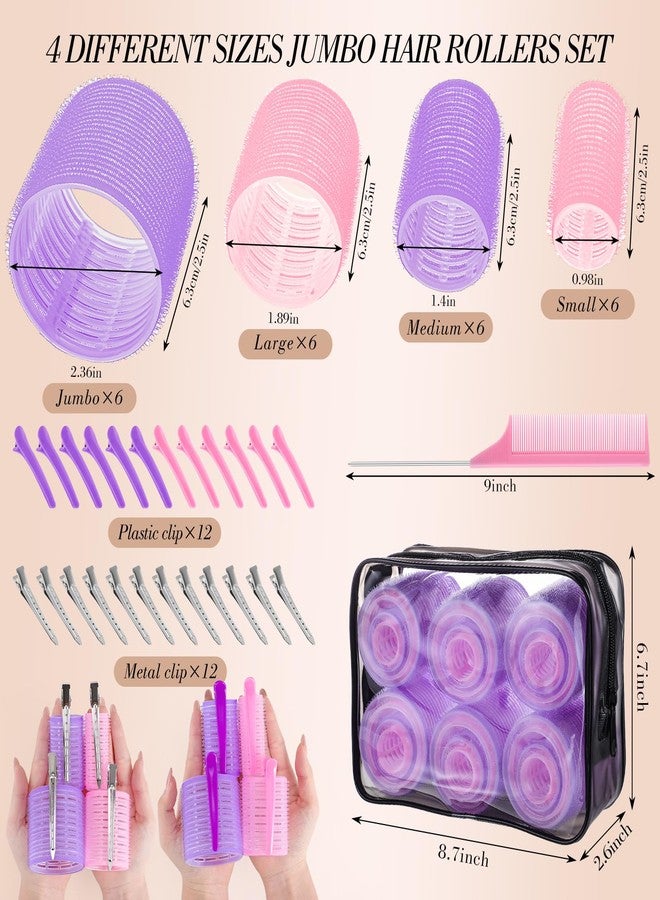Obeoby 4 Sizes Hair Rollers for Women, 50 Pcs Set Hair Curlers with Clips Comb Curlers for Long Short Curly Hair and Bangs (25, 36, 48, 60mm), Pink Purple - Image 2