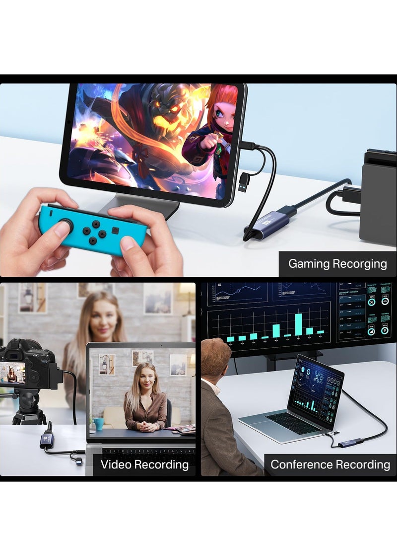 Y&D 4K HDMI Capture Card - USB 3.0 to USB-A/C, 1080P 60FPS Video for Live Streaming/ Gaming/ Meeting, Compatible with Windows/Mac OS System, Switch PS4/5 Xbox OBS Zoom - Image 5