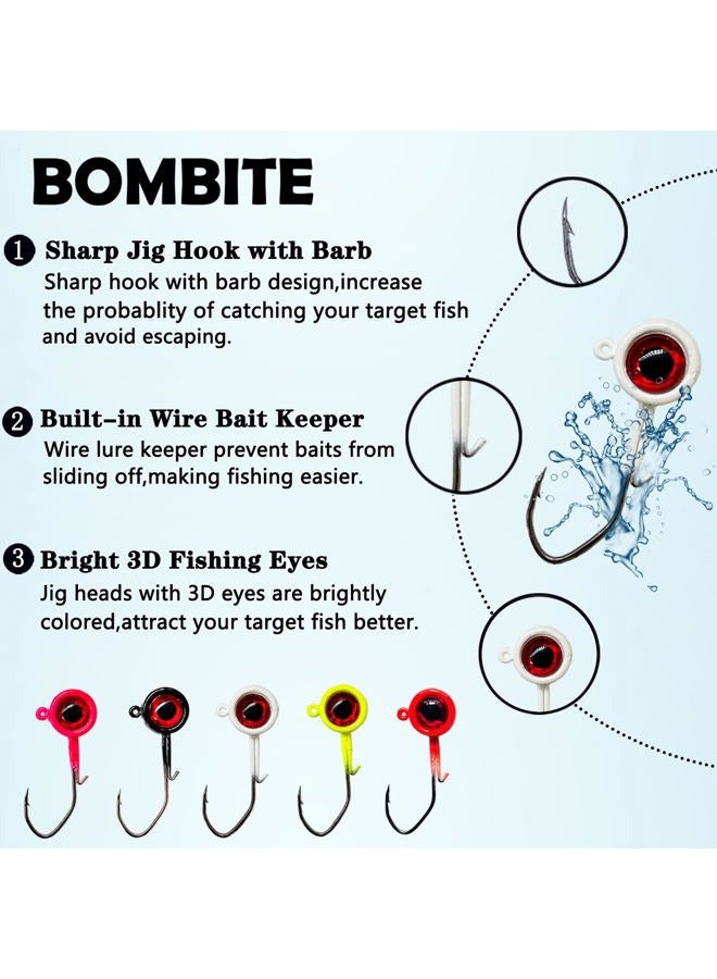 Bombite 40-Pack Crappie Jig Heads - Fishing Jigs with Hooks, Ideal for Bass and Crappie - 1/8oz - Image 2