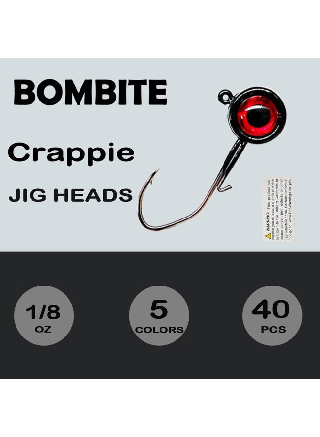 Bombite 40-Pack Crappie Jig Heads - Fishing Jigs with Hooks, Ideal for Bass and Crappie - 1/8oz - Image 4