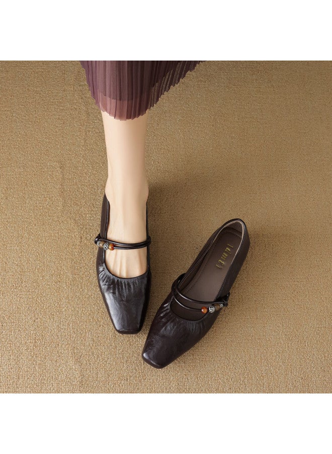 dme Demana Ethnic Commuter Autumn Cloud-feel Soft Sole Solid Color Simple Pleated Craft Women's Flats - Image 1