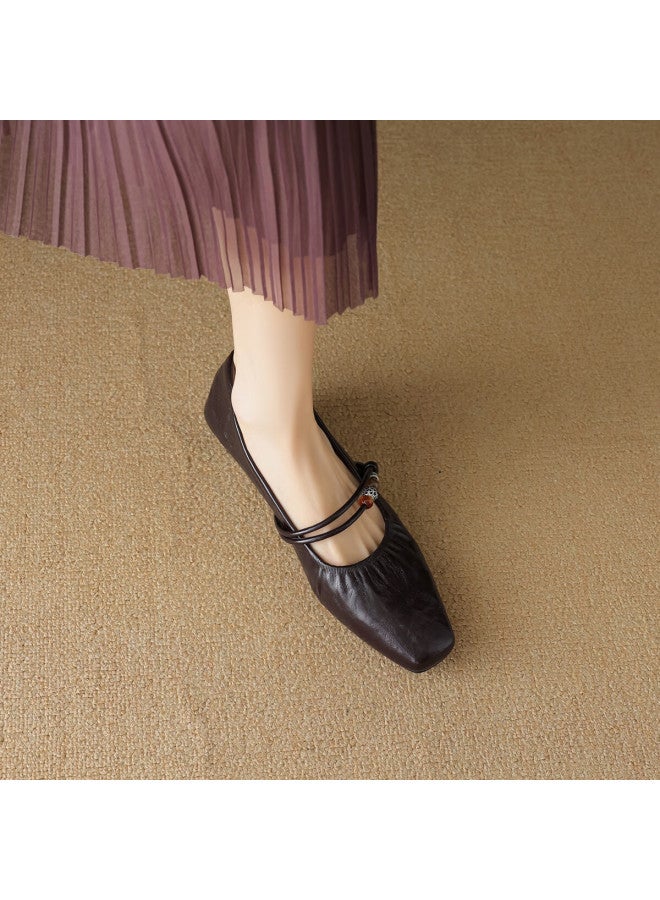 dme Demana Ethnic Commuter Autumn Cloud-feel Soft Sole Solid Color Simple Pleated Craft Women's Flats - Image 3